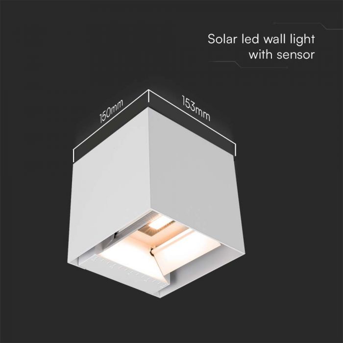 LED SOLAR WALL LIGHT COB WITH PIR SENSOR(4-5m) 9W 860lm WW 150x153x150mm WHITE