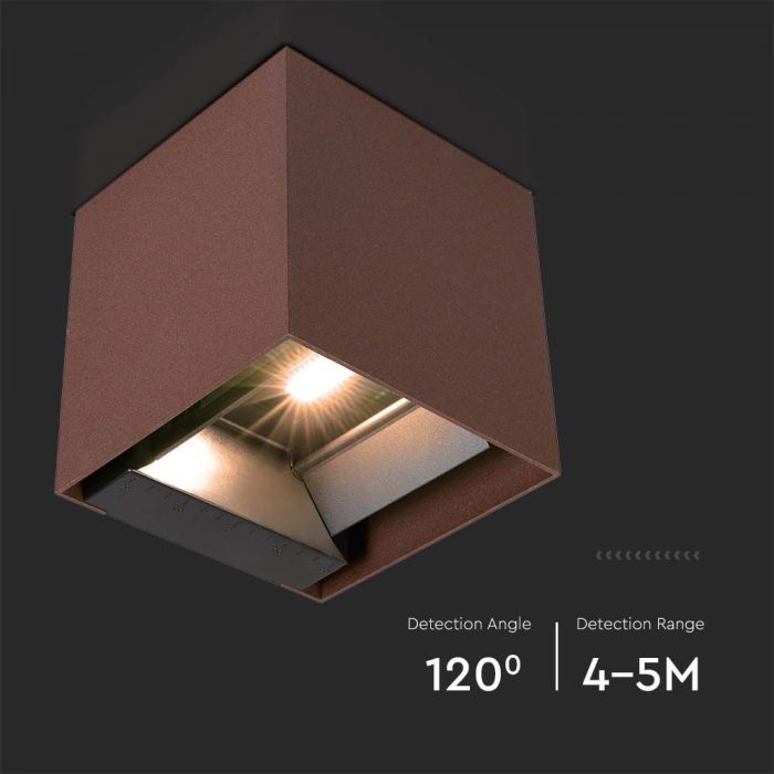 LED SOLAR WALL LIGHT COB WITH PIR SENSOR(4-5m) 9W 860lm WW 150x153x150mm CORTEN