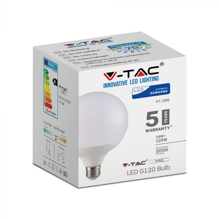 LED E27 LAMP G120 18W WW 2000lm 200° 120X164 GLOBE SAMSUNG CHIP
