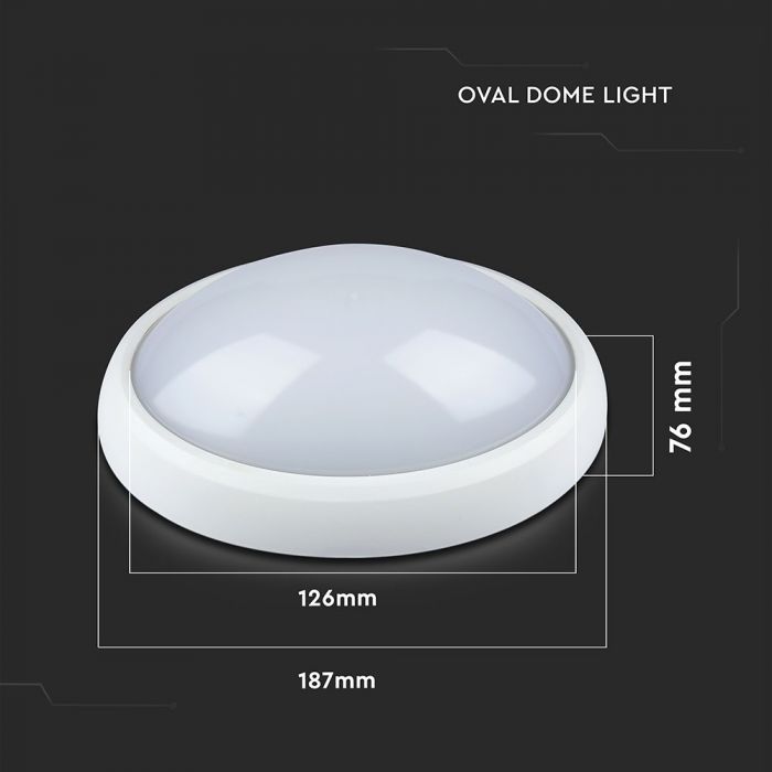 LED DOME LIGHT OVAL 8W 110° 560lm CW 126X187X76 WHITE IP65