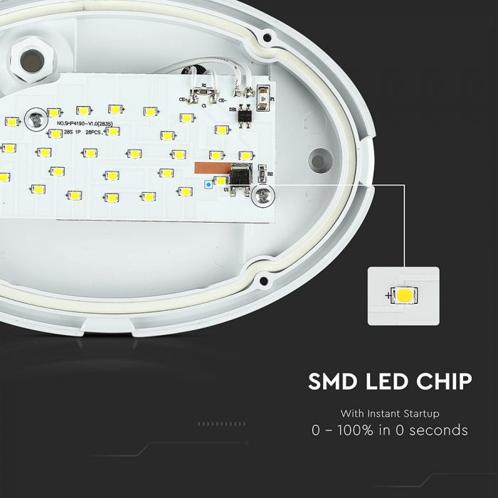 LED DOME LIGHT OVAL 8W 110° 560lm CW 126X187X76 WHITE IP65