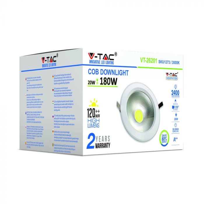 LED COB DOWNLIGHT HIGH LUMENS 20W WW 2400lm 120° 180X83 (167) A++
