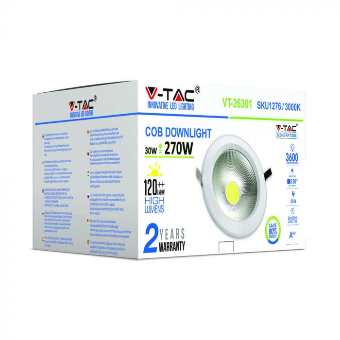 LED COB DOWNLIGHT HIGH LUMENNS 30W DL 3600lm 120° 220X103 (207) A++