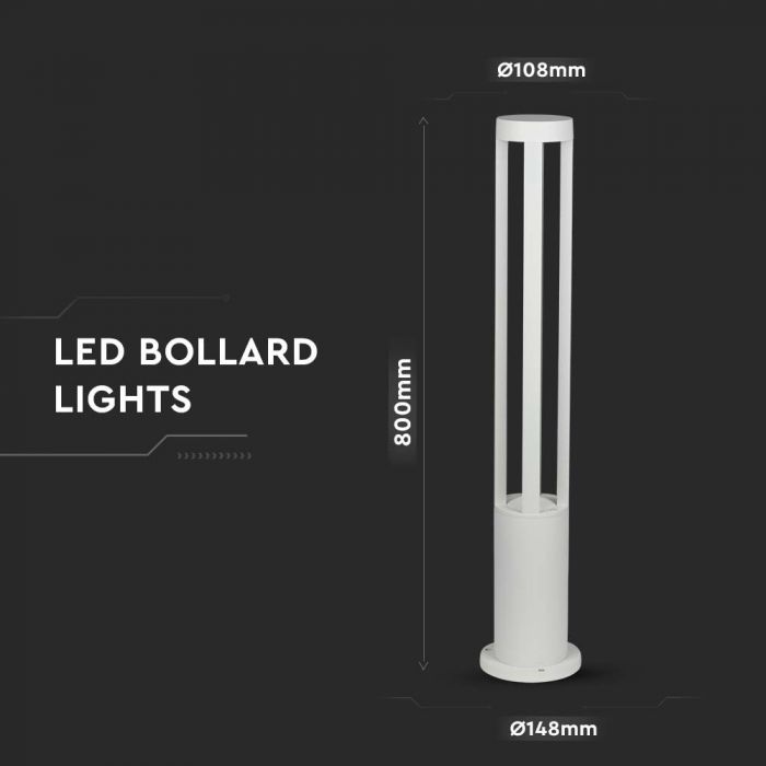 LED GARDEN LIGHT ALUMINIUM 10W 1000lm WW 110° 108X800 IP65 WHITE