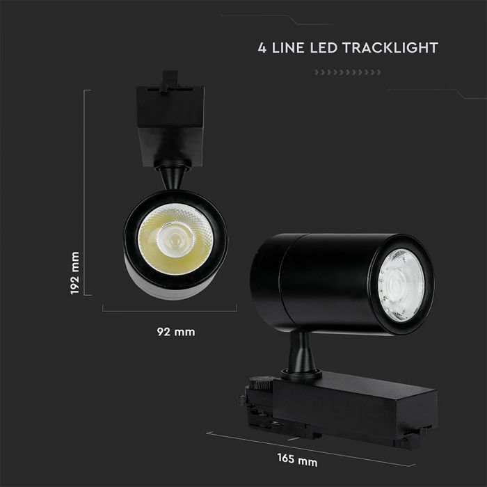 LED TRACK COB LIGHT 35W 3450lm WW 24° 165X92X192 4-LINE BLACK