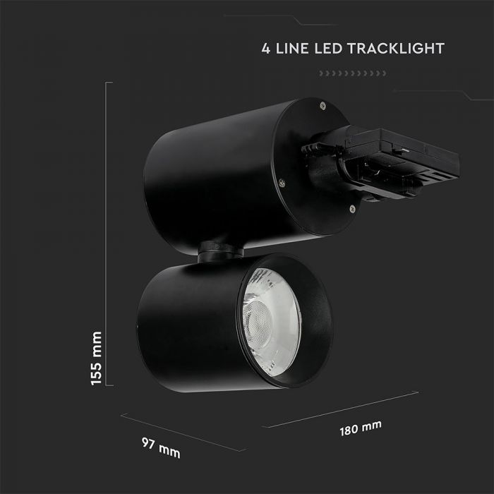 LED TRACK COB LIGHT 15W 1350lm CW 24° 180X97X155 4-LINE BLACK