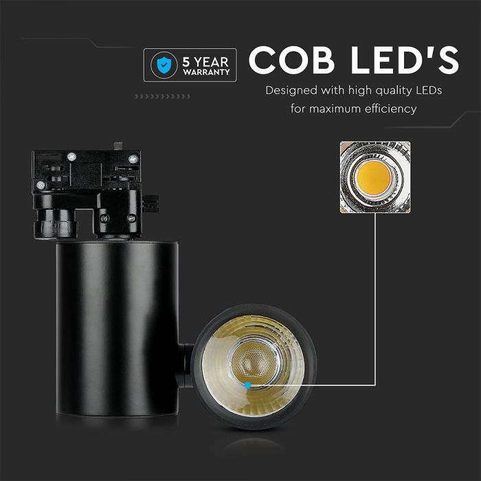 LED TRACK COB LIGHT 15W 1350lm CW 24° 180X97X155 4-LINE BLACK