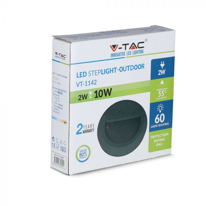 LED STEP LIGHT ROUND 2W 55° 60lm DL 150X27 BLACK IP65