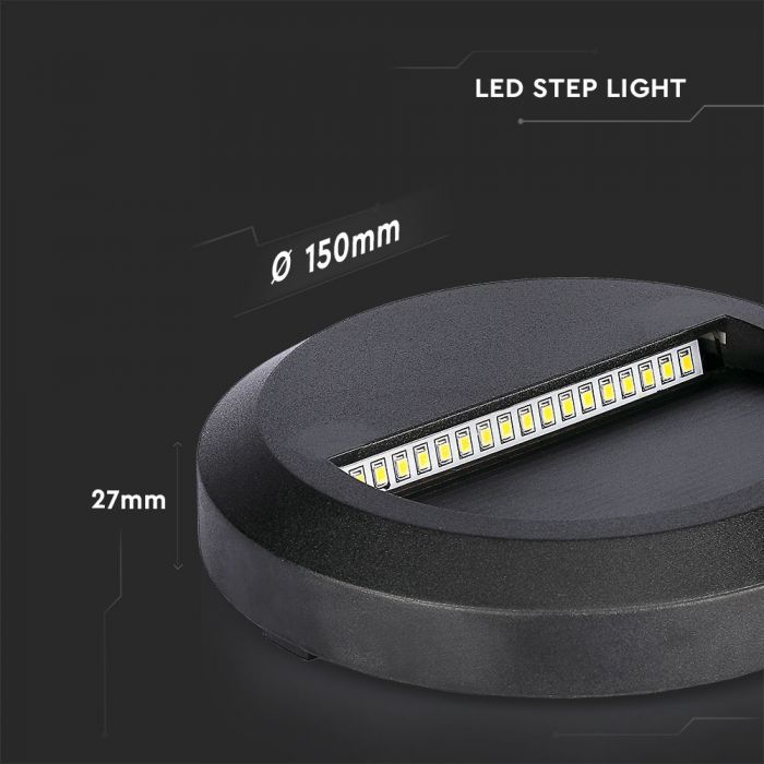 LED STEP LIGHT ROUND 2W 55° 60lm DL 150X27 BLACK IP65