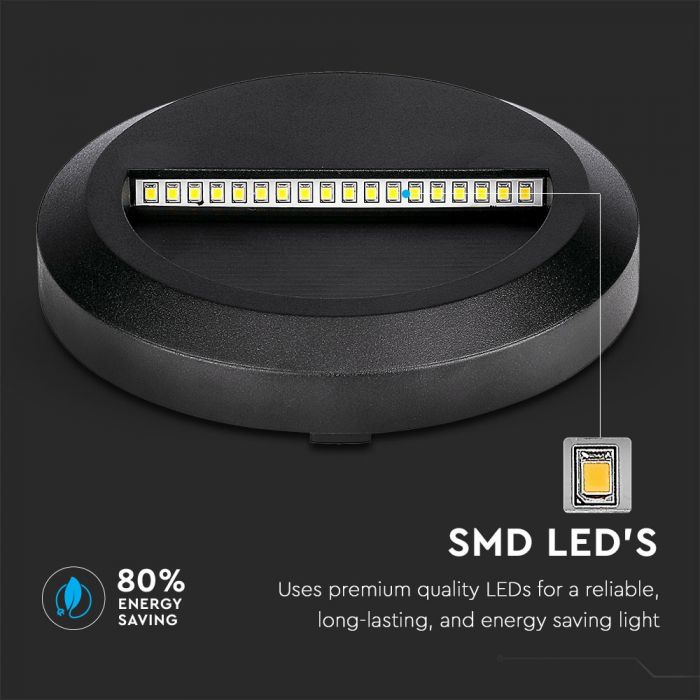 LED STEP LIGHT ROUND 2W 55° 60lm DL 150X27 BLACK IP65