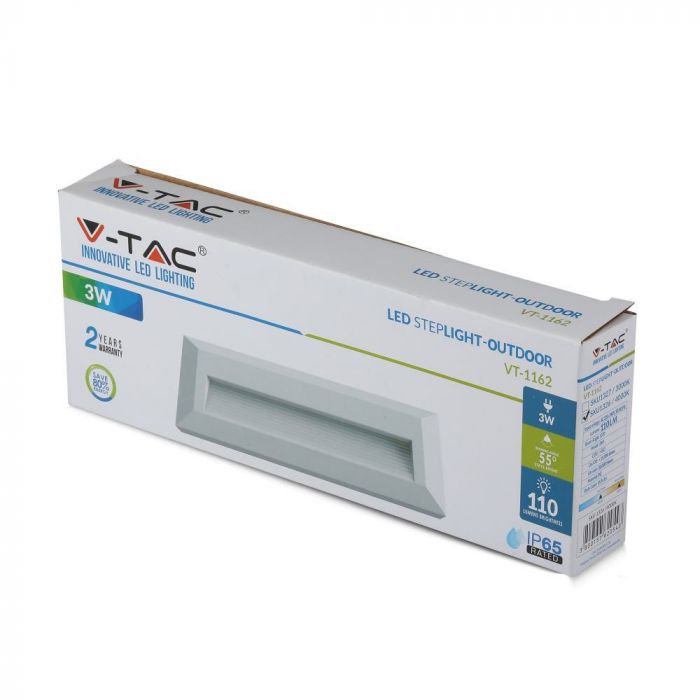 LED STEP LIGHT RECTANGLE 3W 55° 110lm WW 230X80X27 WHITE IP65