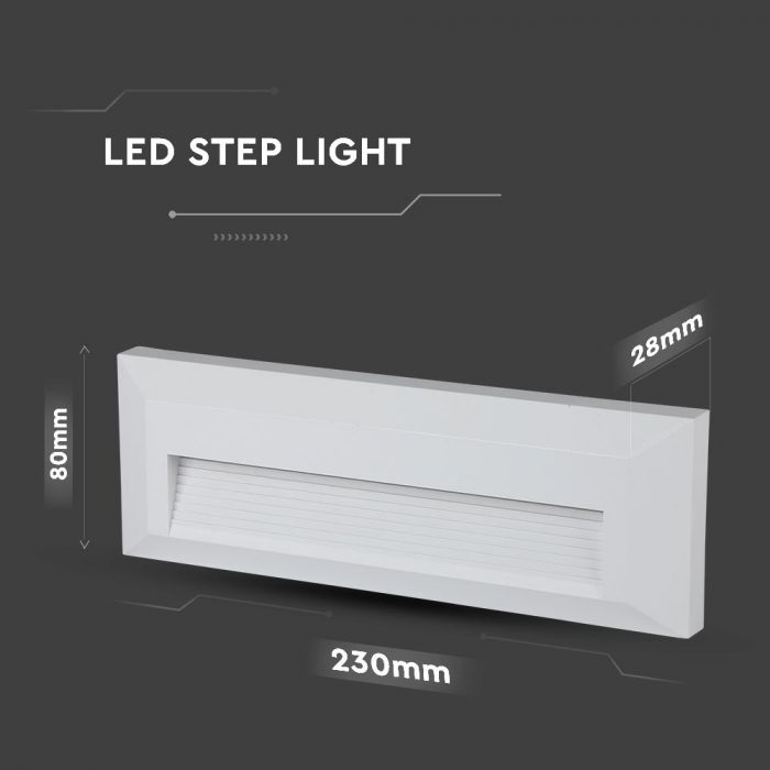 LED STEP LIGHT RECTANGLE 3W 55° 110lm WW 230X80X27 WHITE IP65