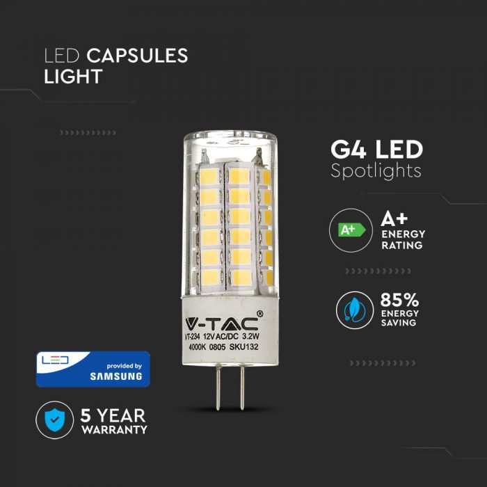 LED G4 LAMP 3.2W CW 385lm 12V 300° 16X38 PLASTIC SAMSUNG CHIP