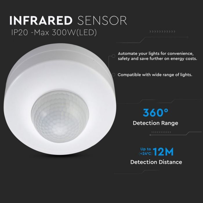 LED INFRARED MOTION SENSOR CEILING 360° 12m IP20 Max. 1200W