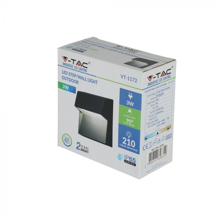 LED STEP LIGHT SQUARE 3W 90° 210lm WW 151X72X154 BLACK IP65