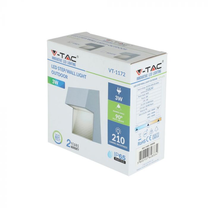 LED STEP LIGHT SQUARE 3W 90° 210lm WW 151X72X154 GREY IP65