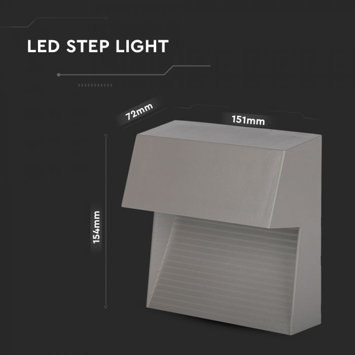 LED STEP LIGHT SQUARE 3W 90° 210lm WW 151X72X154 GREY IP65