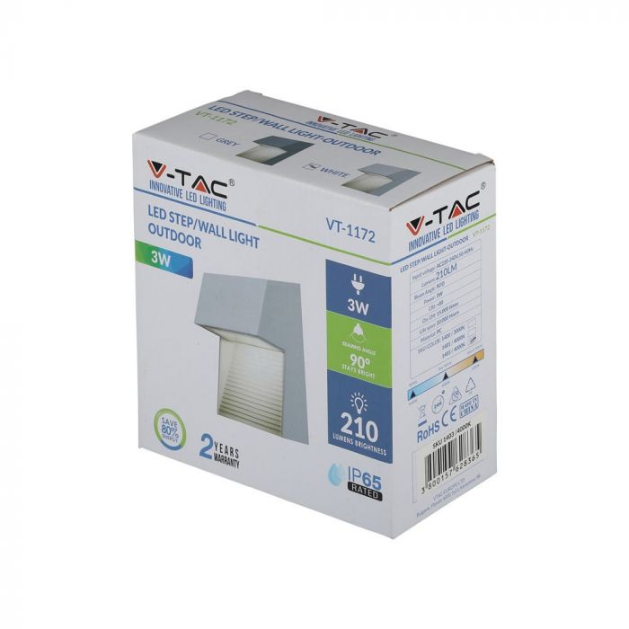 LED STEP LIGHT SQUARE 3W 90° 210lm WW 151X72X154 WHITE IP65