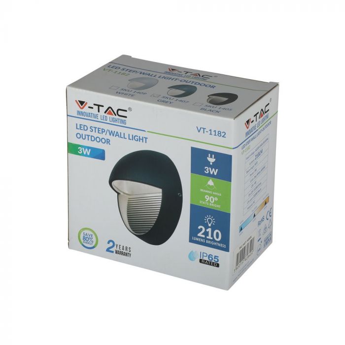 LED STEP LIGHT ROUND 3W 90° 210lm WW 166X94 GREY IP65