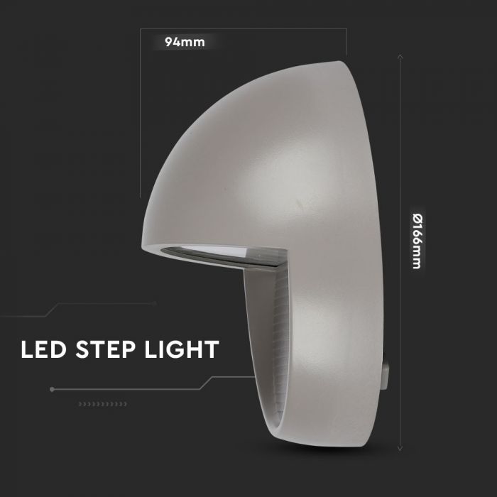 LED STEP LIGHT ROUND 3W 90° 210lm WW 166X94 GREY IP65