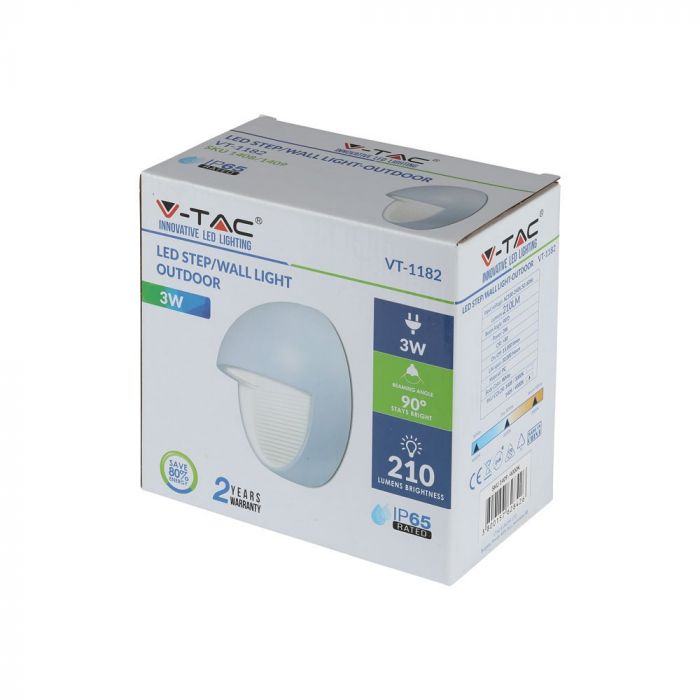 LED STEP LIGHT ROUND 3W 90° 210lm WW 166X94 WHITE IP65