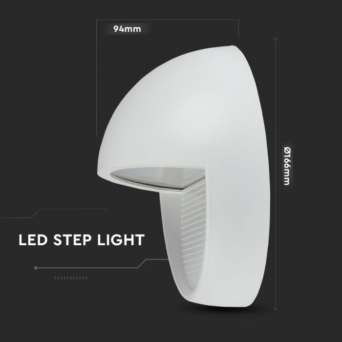 LED STEP LIGHT ROUND 3W 90° 210lm WW 166X94 WHITE IP65