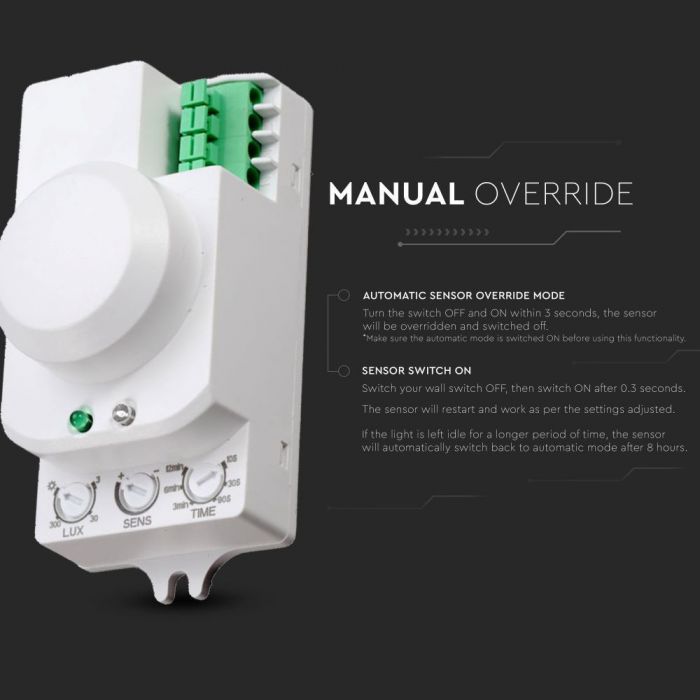 Microwave Sensor Manual Override Function White