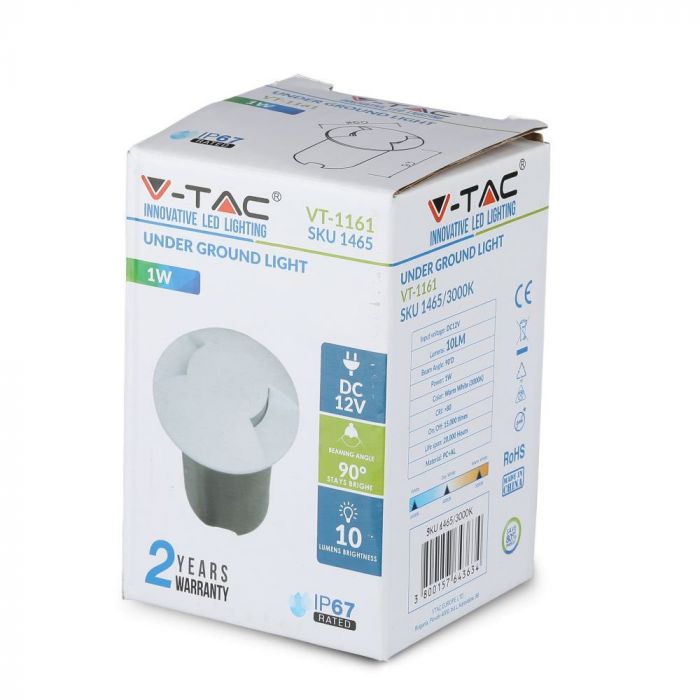 LED UNDERGROUND STEP LIGHT ROUND 1W 10lm WW 90° 60X93(43) IP67 WHITE