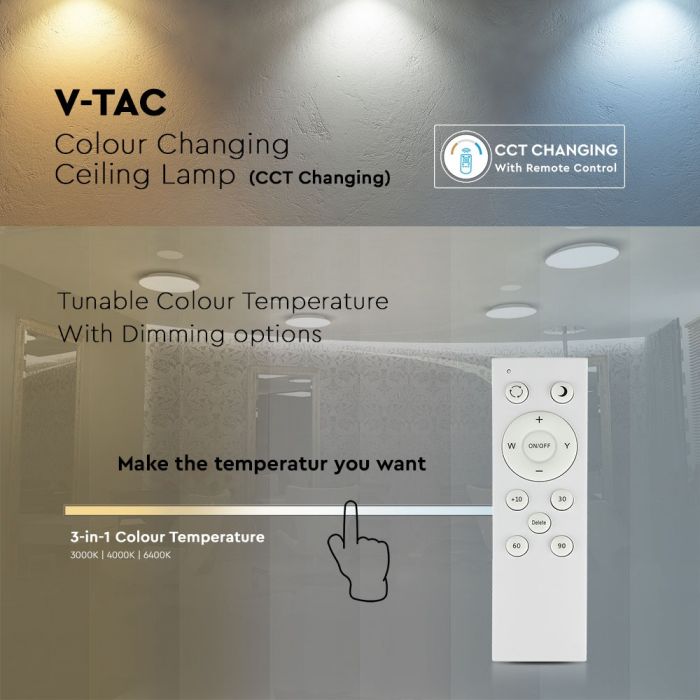 LED DESIGNER CEILING LIGHT WITH REMOTE CONTROL CCT CHANGING 65W 4900lm 180° D:500 DIMMABLE