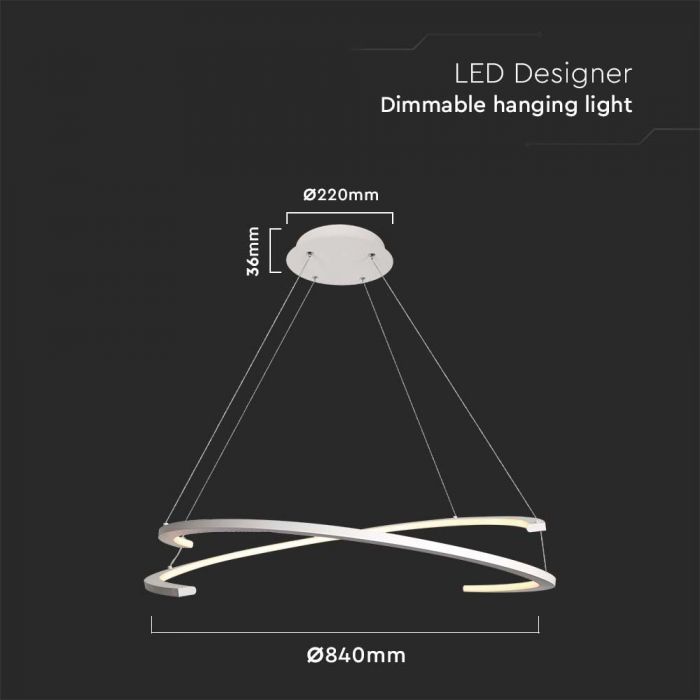 LED PENDANT LIGHT METAL 48W WW 5150lm 800x1200mm TRIAC DIMMABLE WHITE