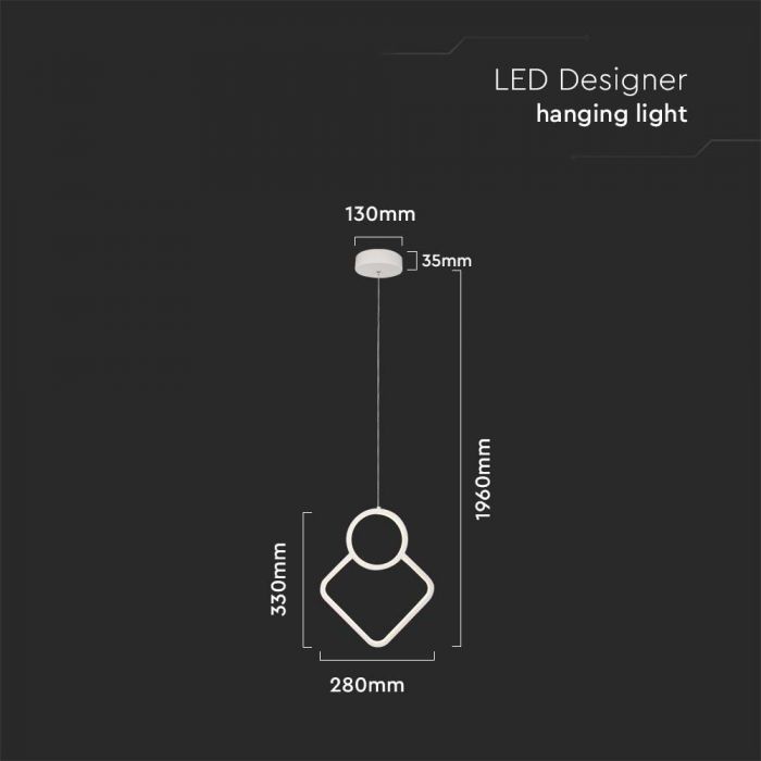 LED PENDANT LIGHT 12W WW 1300lm 280x1960mm WHITE