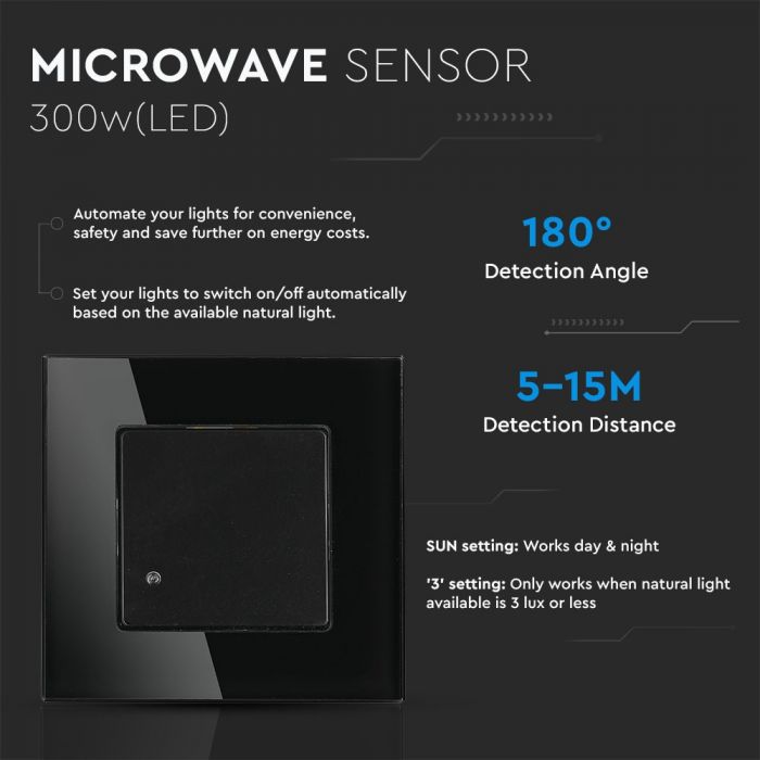 LED MICROWAVE SENSOR SWITCH 300W 180° 5-15M BLACK