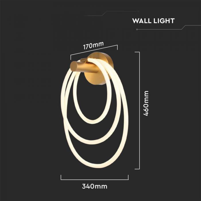 LED WALL LIGHT 36W WW 3940lm 340x460mm GOLD
