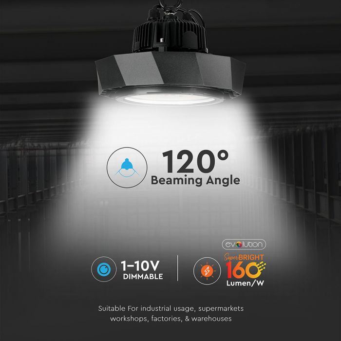 LED HIGHBAY UFO 100W CW 120° 16000lm 260X203 IP65 SAMSUNG CHIP 1-10V DIMMABLE A++