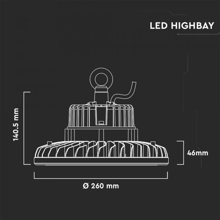 LED HIGHBAY UFO 100W DL 120° 12000lm 260X140.5 IP65 SAMSUNG CHIP 1-10V IK07 DIMMABLE A++