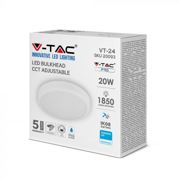 LED DOME LIGHT ROUND 20W 120° 1850lm 3in1 380X78 IP65 SAMSUNG IK08