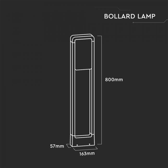 LED BOLLARD LAMP WHITE 10W WW 650lm 120° 163X57X800 IP65