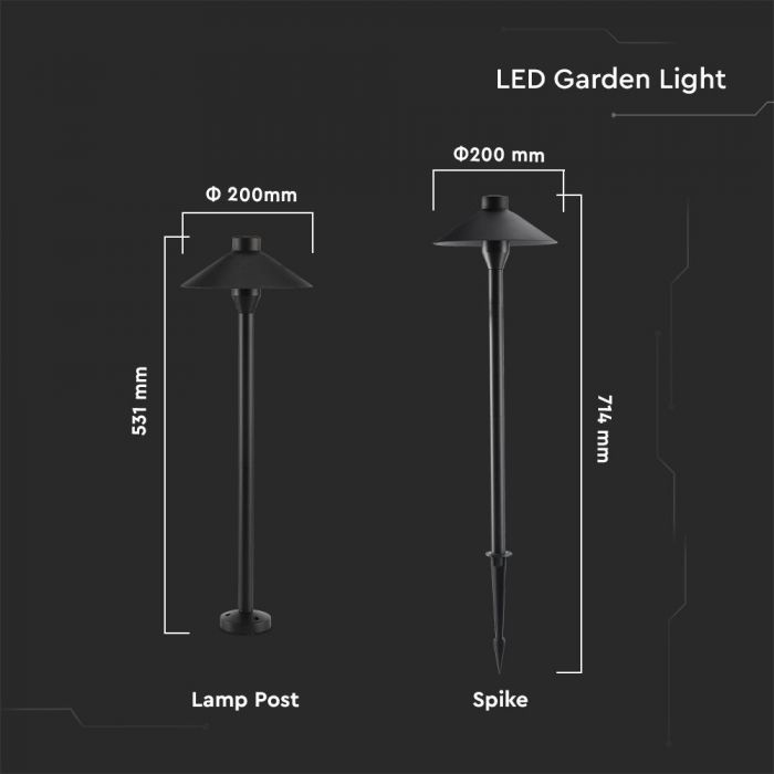 LED GERDEN SPIKE LIGHT BLACK 7W CW 420lm 100° 200X714 IP65