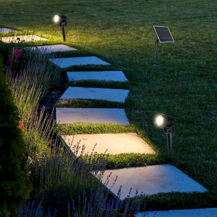 LED SOLAR SPIKE 2x1.2W 2x90lm WW 60x75x250mm BLACK IP65