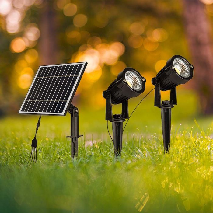 LED SOLAR SPIKE 2x1.2W 2x90lm WW 60x75x250mm BLACK IP65