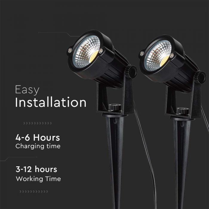 LED SOLAR SPIKE 2x1.2W 2x90lm WW 60x75x250mm BLACK IP65