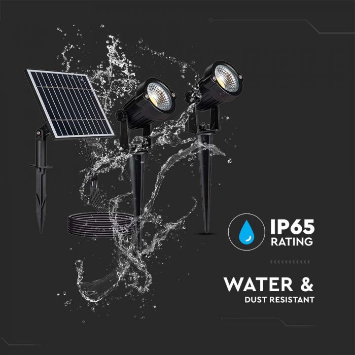 LED SOLAR SPIKE 2x1.2W 2x90lm WW 60x75x250mm BLACK IP65
