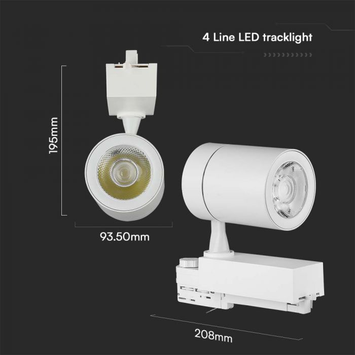 LED TRACK COB LIGHT 35W 300lm WW 10° 93.5x208x195mm 4-LINE WHITE
