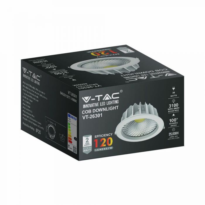 LED COB DOWNLIGHT HIGH LUMENNS 30W CW 3100lm 100° 221X107 (207)