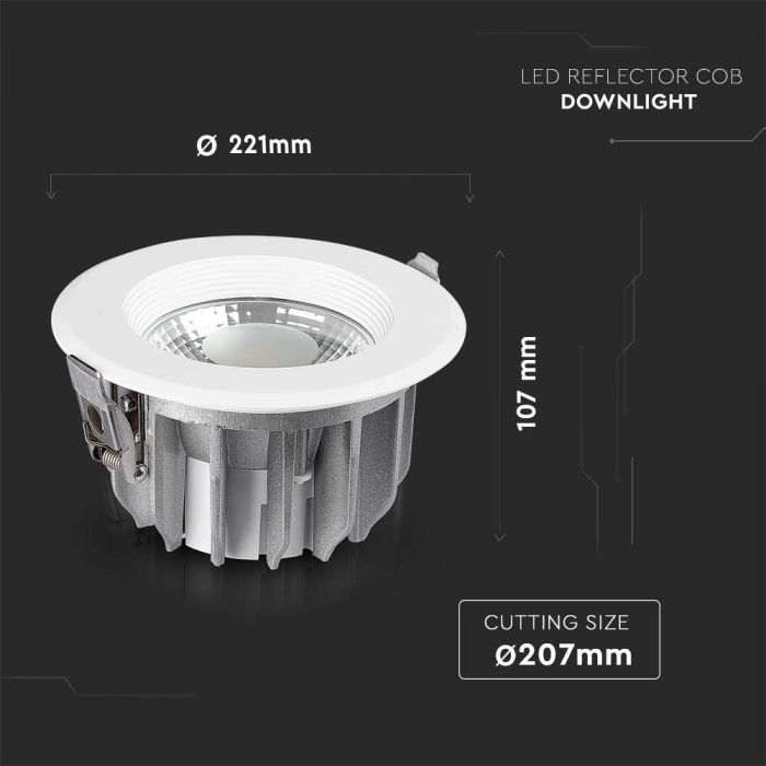 LED COB DOWNLIGHT HIGH LUMENNS 30W CW 3100lm 100° 221X107 (207)