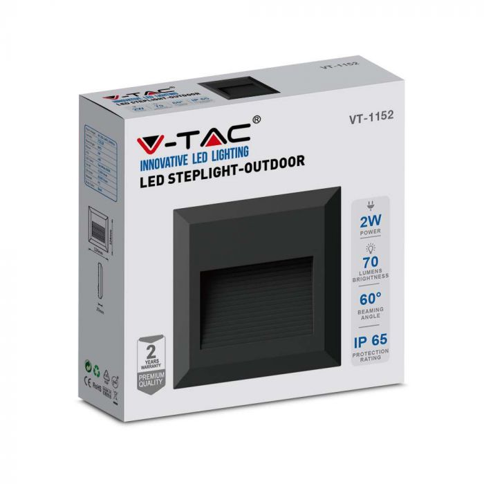 LED STEP LIGHT SQUARE 2W 60° 70lm DL 124x124x27 BLACK IP65