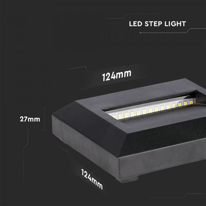 LED STEP LIGHT SQUARE 2W 60° 70lm DL 124x124x27 BLACK IP65