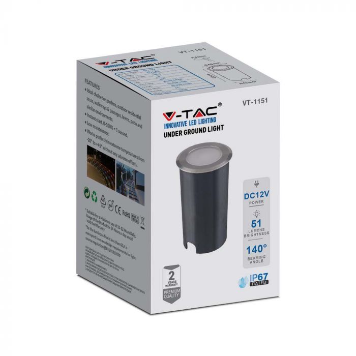 LED UNDERGROUND STEP LIGHT ROUND 1W 51m CW 140° 48X82(43) IP67 SILVER