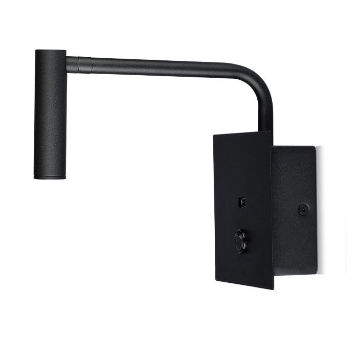 LED WALL LAMP WITH SWITCH & USB PORT 3W WW 150lm 15° 120X120X45 BLACK
