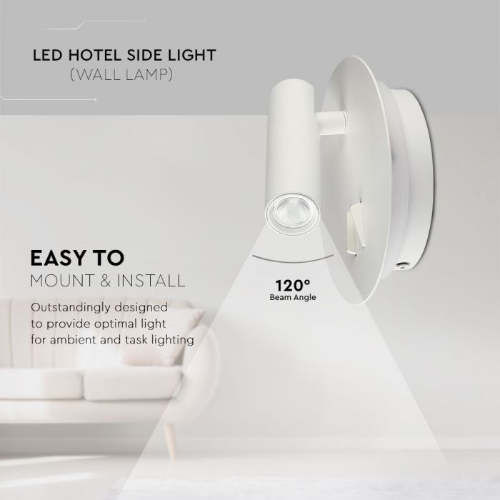 LED WALL LAMP 3W+6W WW 680lm 120° 140X30 WHITE